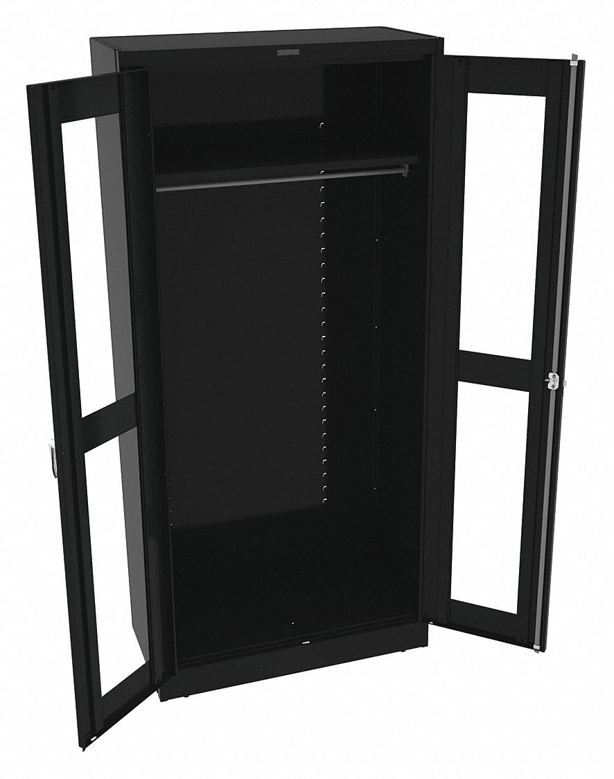 STORAGE CABINET, 36 X 18 X 78 IN, 1 ADJUSTABLE SHELF, SWING HANDLE/KEYED, LEVELING, BLACK