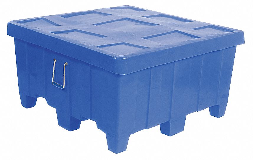 Bulk Container: 18 cu ft, 44 in x 44 in x 23 in, Lid Included, 4-Way Entry, Square