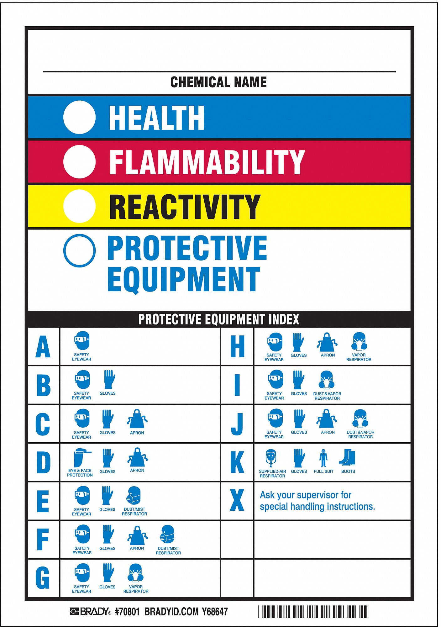 BRADY NFPA Label, Vinyl, English, No Header, Blue, Red, Yellow, Black ...