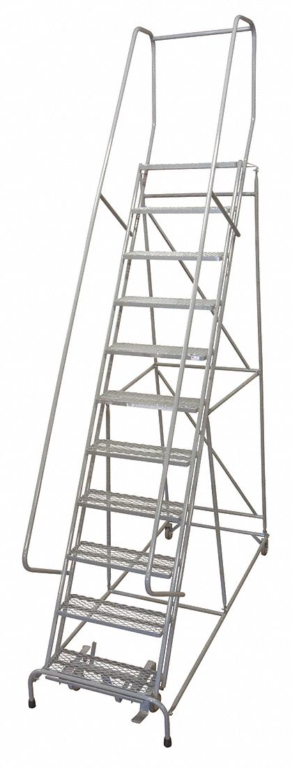 Rolling Ladder: 9.2 ft Platform Ht, Assembled, Steel, Manual Lock, Expanded Metal