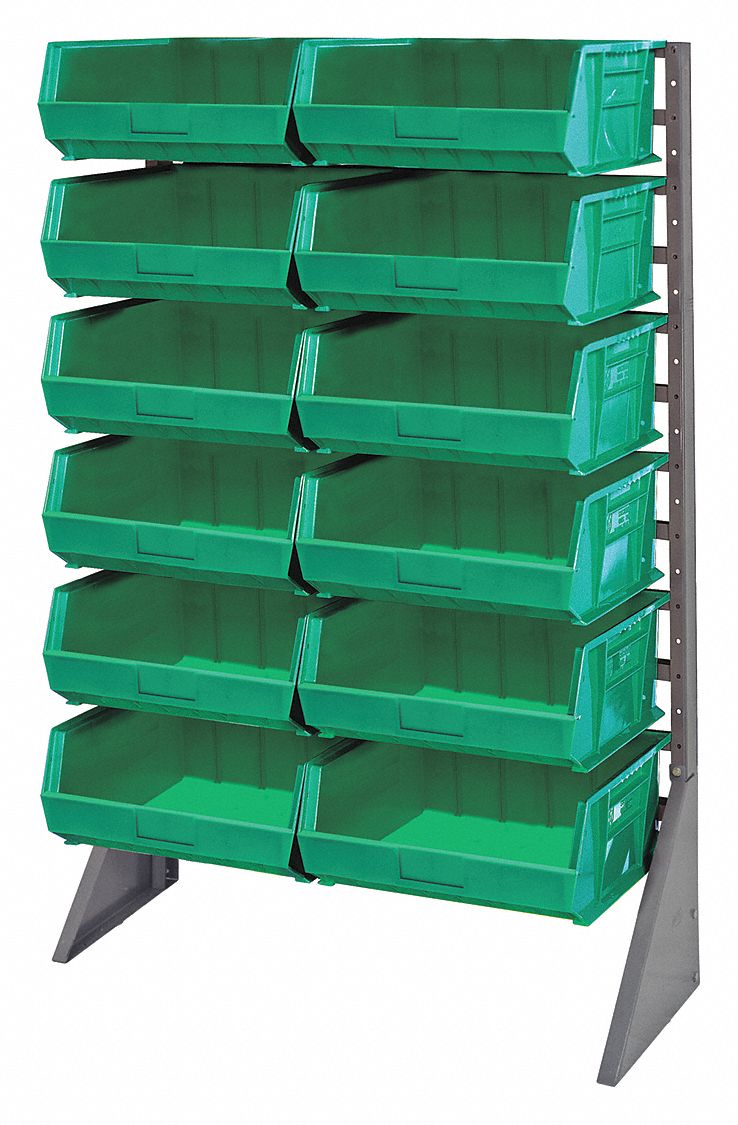 QUANTUM STORAGE SYSTEMS 1Sided Bin Rail Floor Rack with 12 Bins, 53