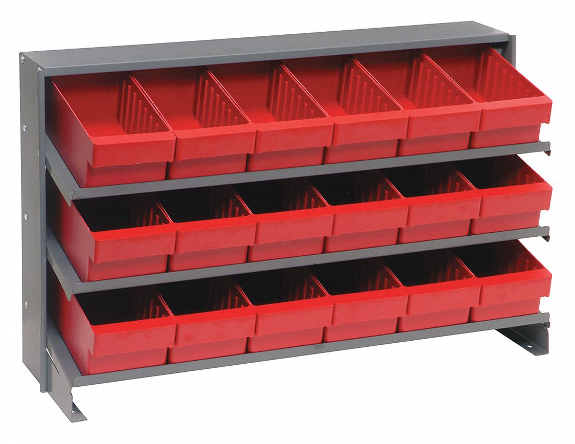 Bench Pick Rack: 36 in x 12 in x 21 in, 1 Sided, 18 Bins, Closed, Drawer Bin