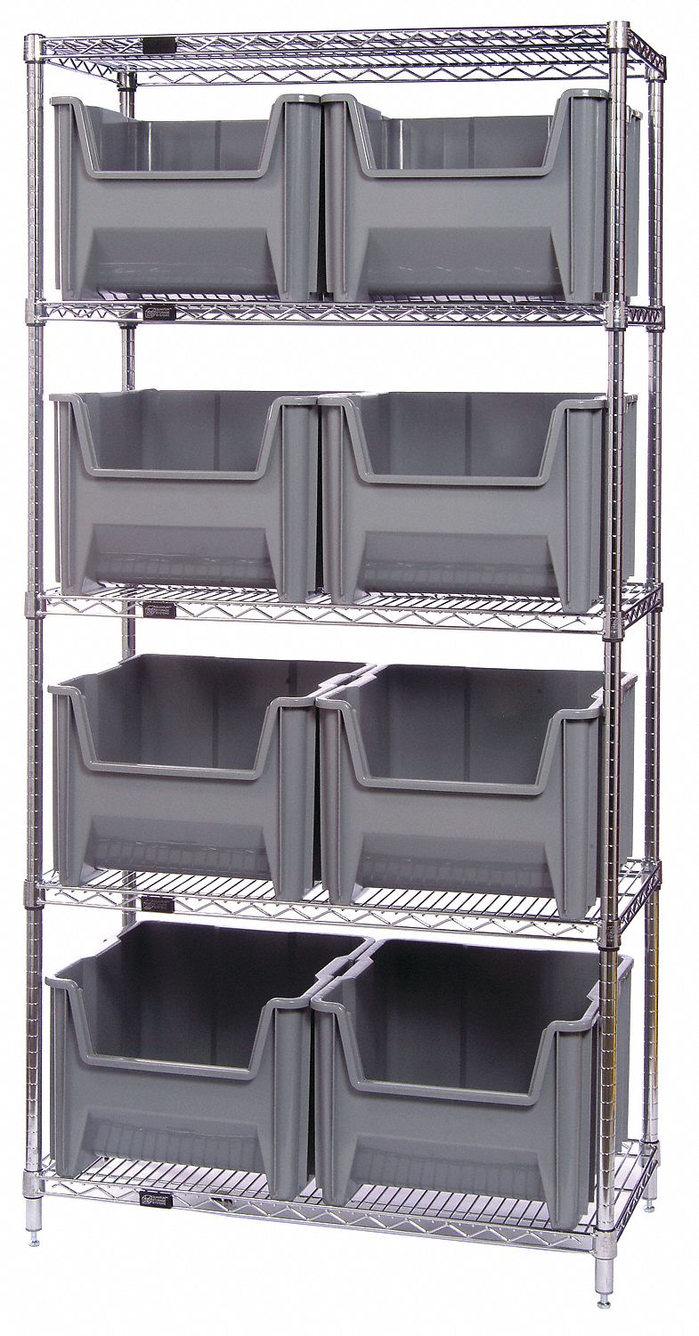 QUANTUM STORAGE SYSTEMS Steel Wire Bin Shelving with 8 Bins, 42 inW x 18 inD x 74 inH, Load