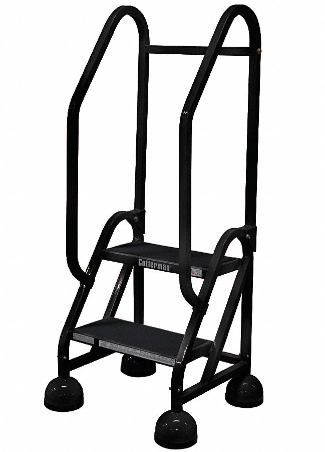 Rolling Ladder: 1.5 ft Platform Ht, Partially Assembled, Steel, Wt-Actuated Auto-Lock