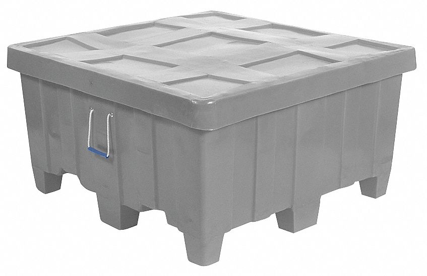 Bulk Container: 18 cu ft, 44 in x 44 in x 23 in, Lid Included, 4-Way Entry, Square