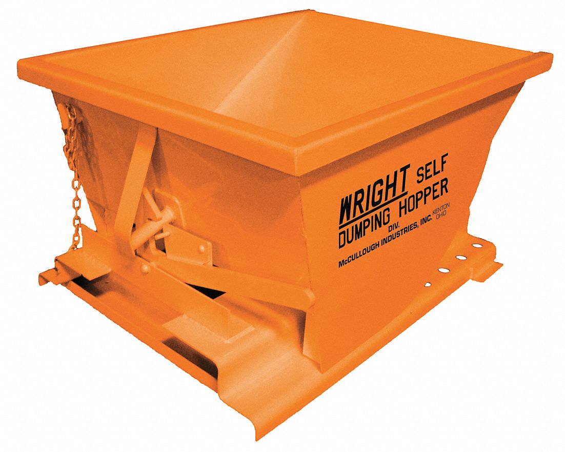 SELF DUMPING HOPPER, STANDARD, STEEL, LEVER, ORANGE, 4000 LB CAPACITY