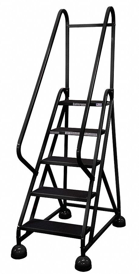 Rolling Ladder: 3.8 ft Platform Ht, Partially Assembled, Steel, Wt-Actuated Auto-Lock