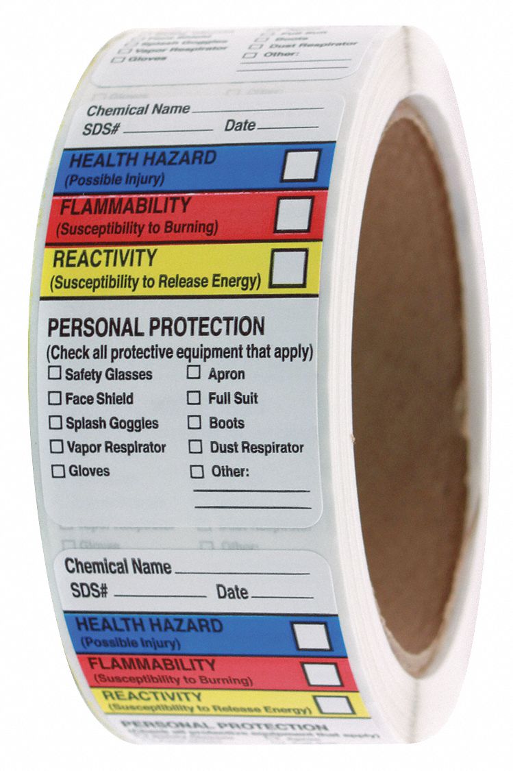 GRAINGER APPROVED Chemical Label, English, HMIG Reactivity, Blue, Red