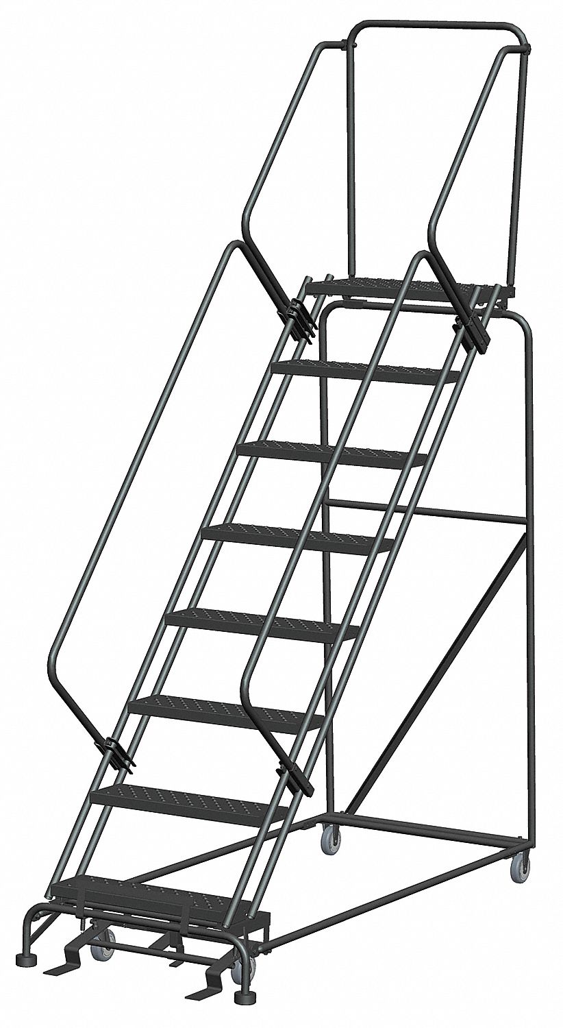Rolling Ladder: 6.7 ft Platform Ht, Unassembled, Steel, Manual Lock, Perforated