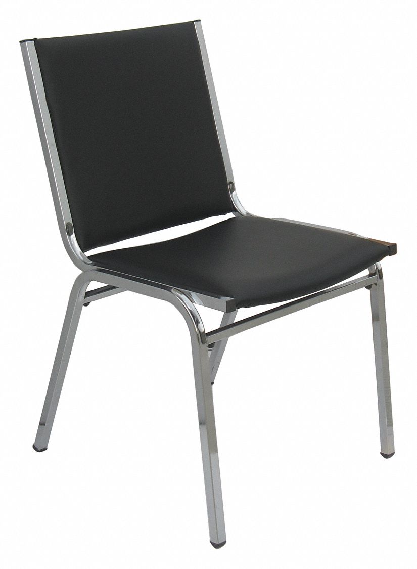 Chrome Steel Stacking Chair with Black Seat Color, 1EA - Grainger