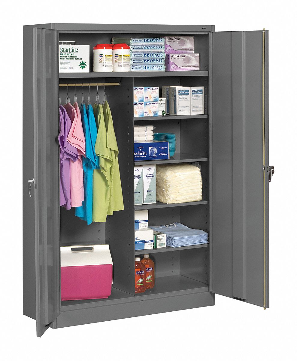 Storage Cabinet: 48 in x 24 in x 78 in, 5 Shelves, Swing Handle & Keyed, 22 ga Panel, Adj