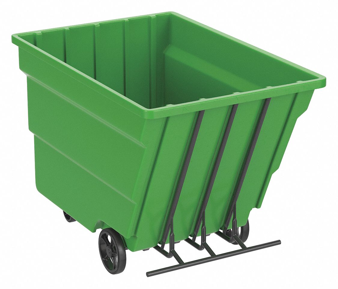 General Purpose Plastic Tilt Truck: 59 cu ft Cubic Foot Capacity, Green, Raised
