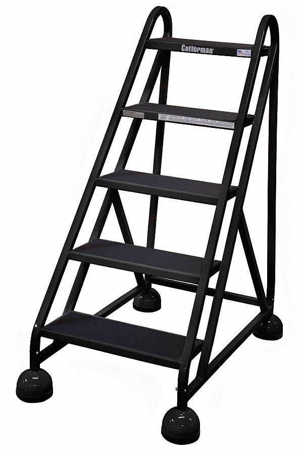 Rolling Ladder: 3.8 ft Platform Ht, Assembled, Steel, Wt-Actuated Auto-Lock, Ribbed