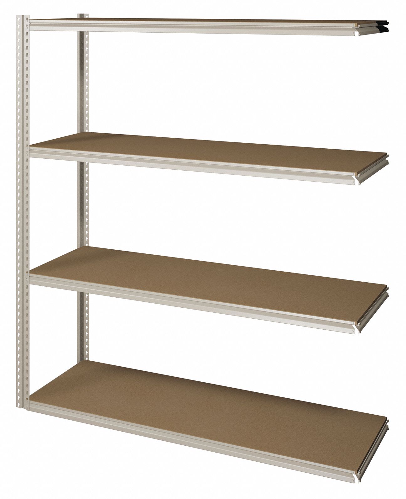 Boltless Shelving: Add-On, Medium-Duty, 72 in x 36 in, 84 in Overall Ht, 4 Shelves