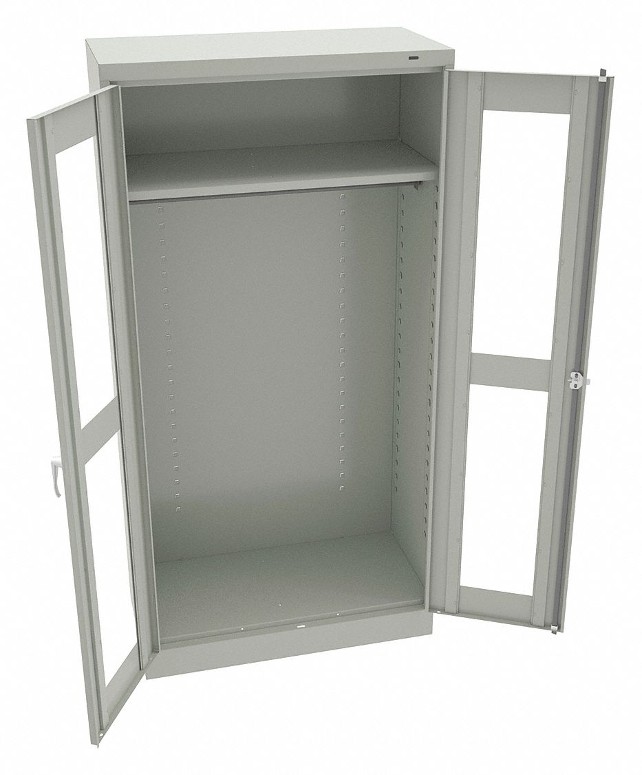 STORAGE CABINET, 36 X 18 X 72 IN, 1 ADJUSTABLE SHELF, SWING HANDLE/KEYED, FRAME, LIGHT GREY