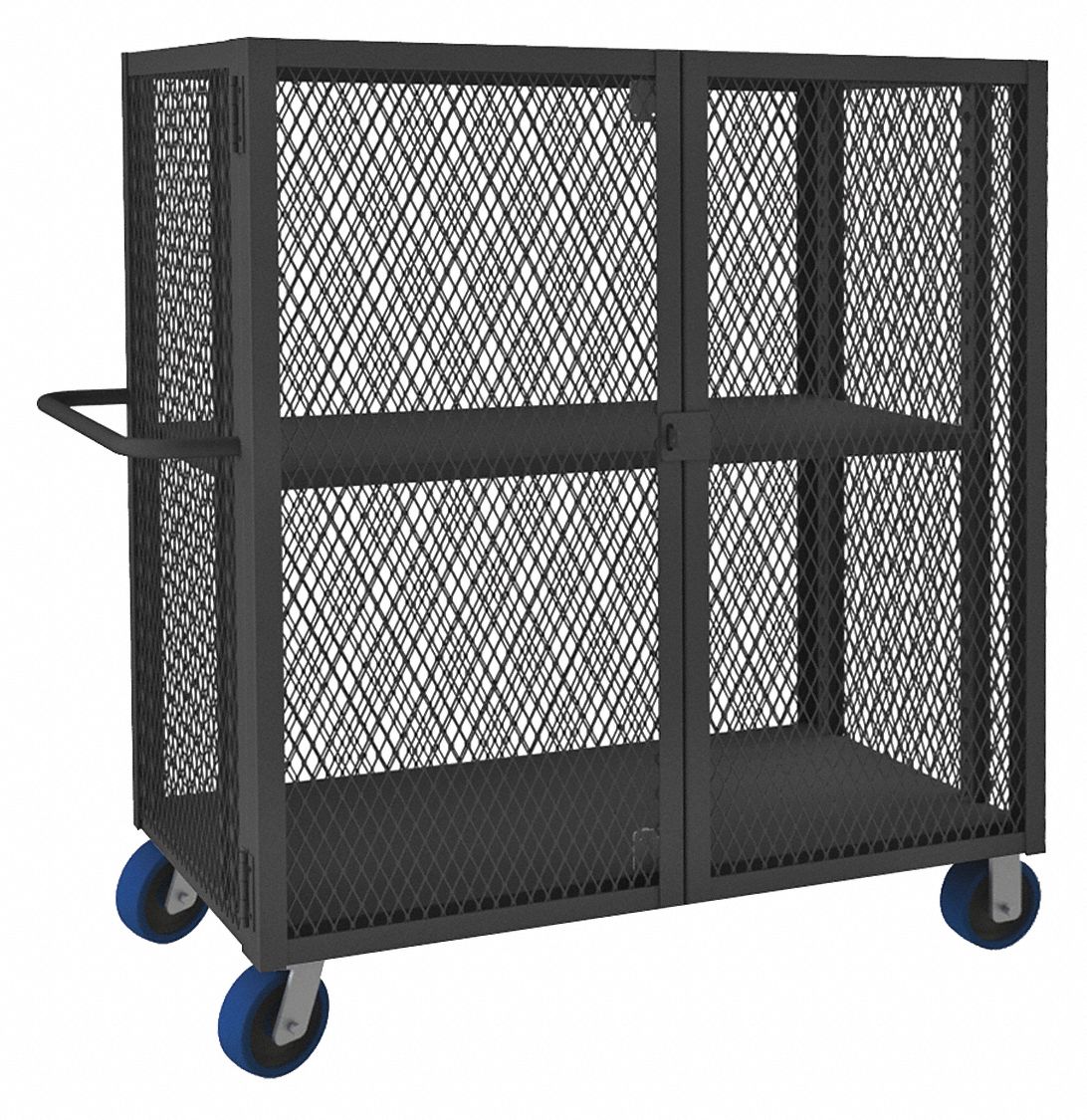 2,000 lb Load Capacity, Gray, Welded Mesh Security Cart with Adjustable