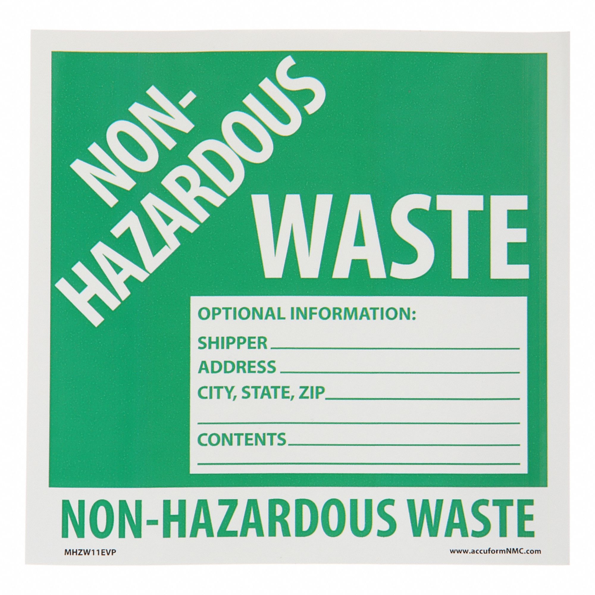 DOT Handling Label: Non-Haz Waste/Optional Information, 6 in x 6 in, 6 in Label Wd, 100 PK