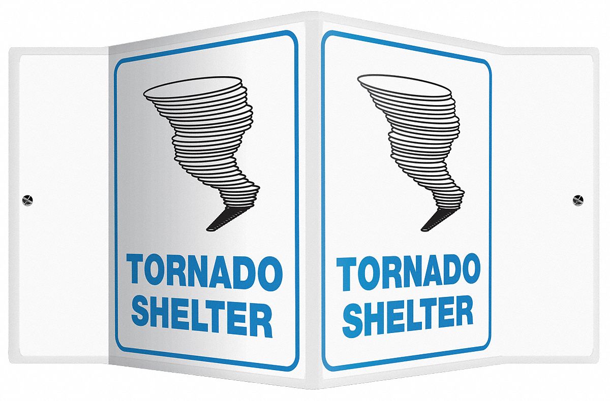 EVACUATION SIGN, ASSEMBLY OR SHELTER, NO HEADER, PLASTIC, 6 IN X 8½ IN, WITH MOUNTING HOLES, V-SHAPED