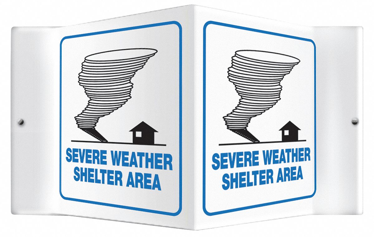 EVACUATION SIGN, ASSEMBLY OR SHELTER, NO HEADER, PLASTIC, 6 IN X 8½ IN, WITH MOUNTING HOLES, V-SHAPED