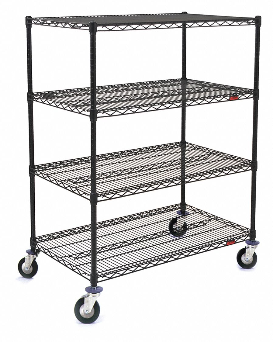 GRAINGER APPROVED Mobile Wire Shelving Unit, 72 inW x 24 inD x 68 inH