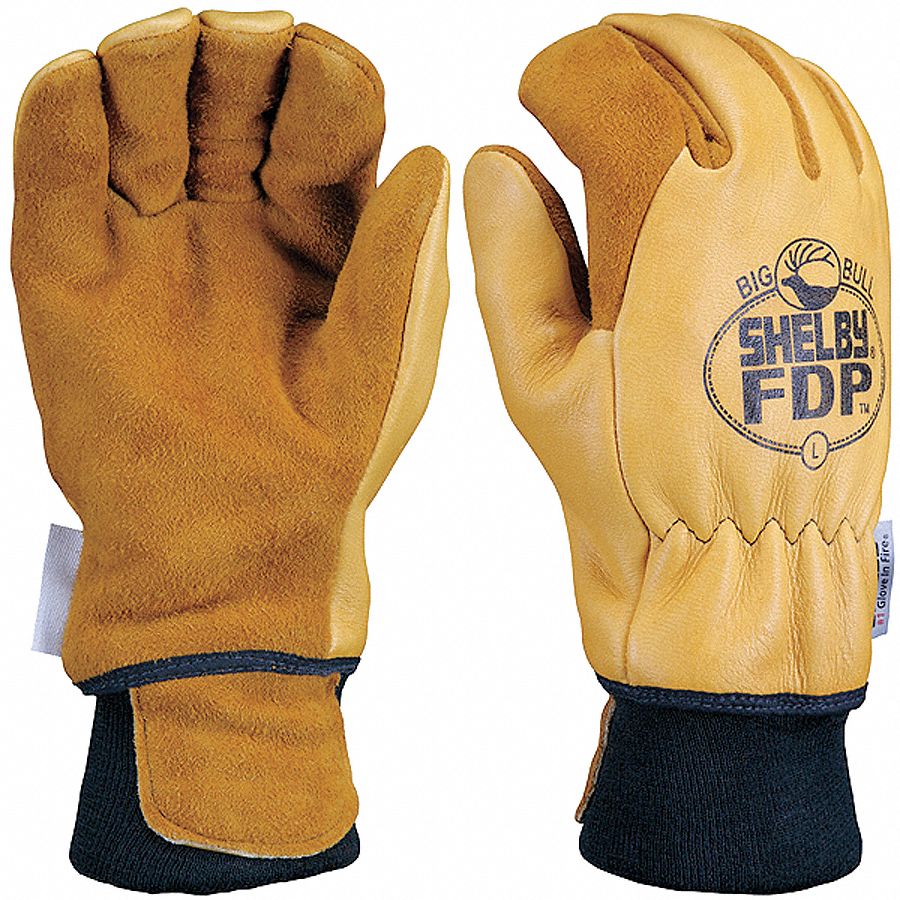 Firefighters Gloves: Structural, Nomex Knit, L, Elkhide Leather, Gold, Elkhide Leather, 1 PR