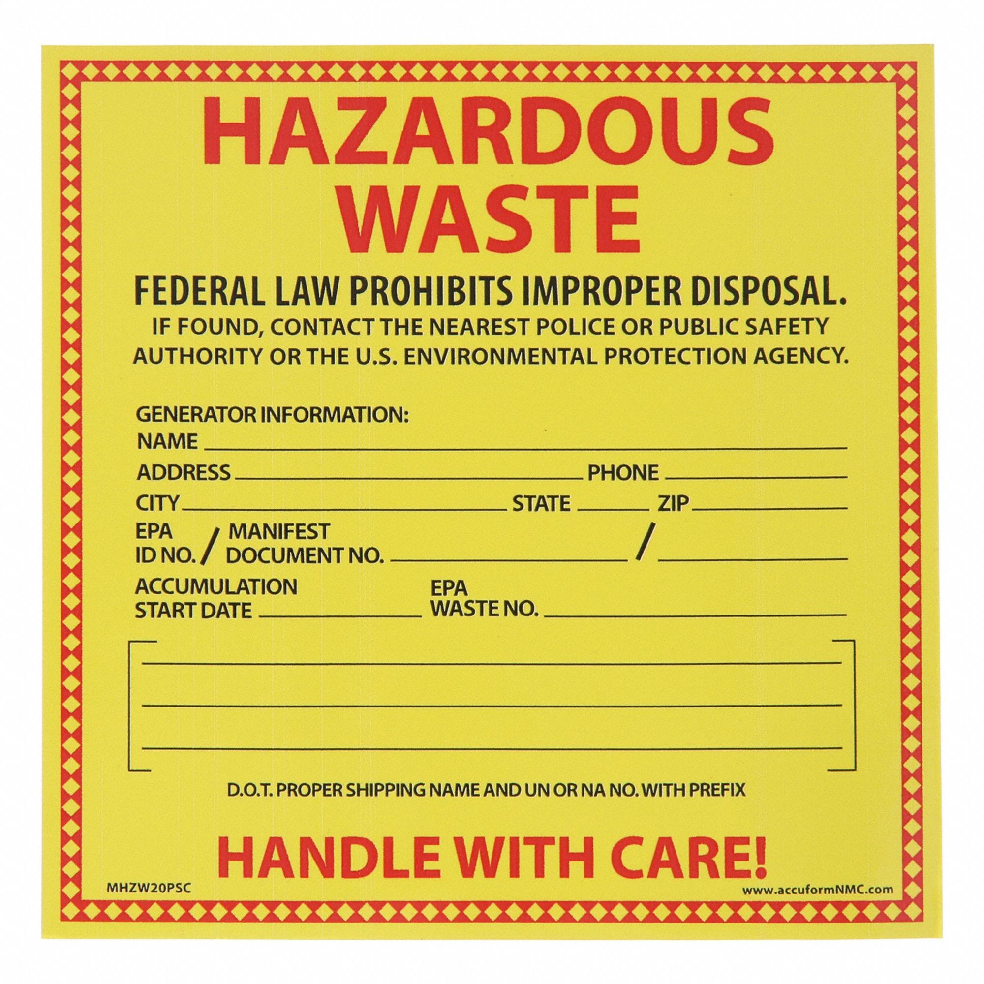 DOT Handling Label: 6 in x 6 in, 6 in Label Wd, 6 in Label Ht, Paper, Label, 100 PK