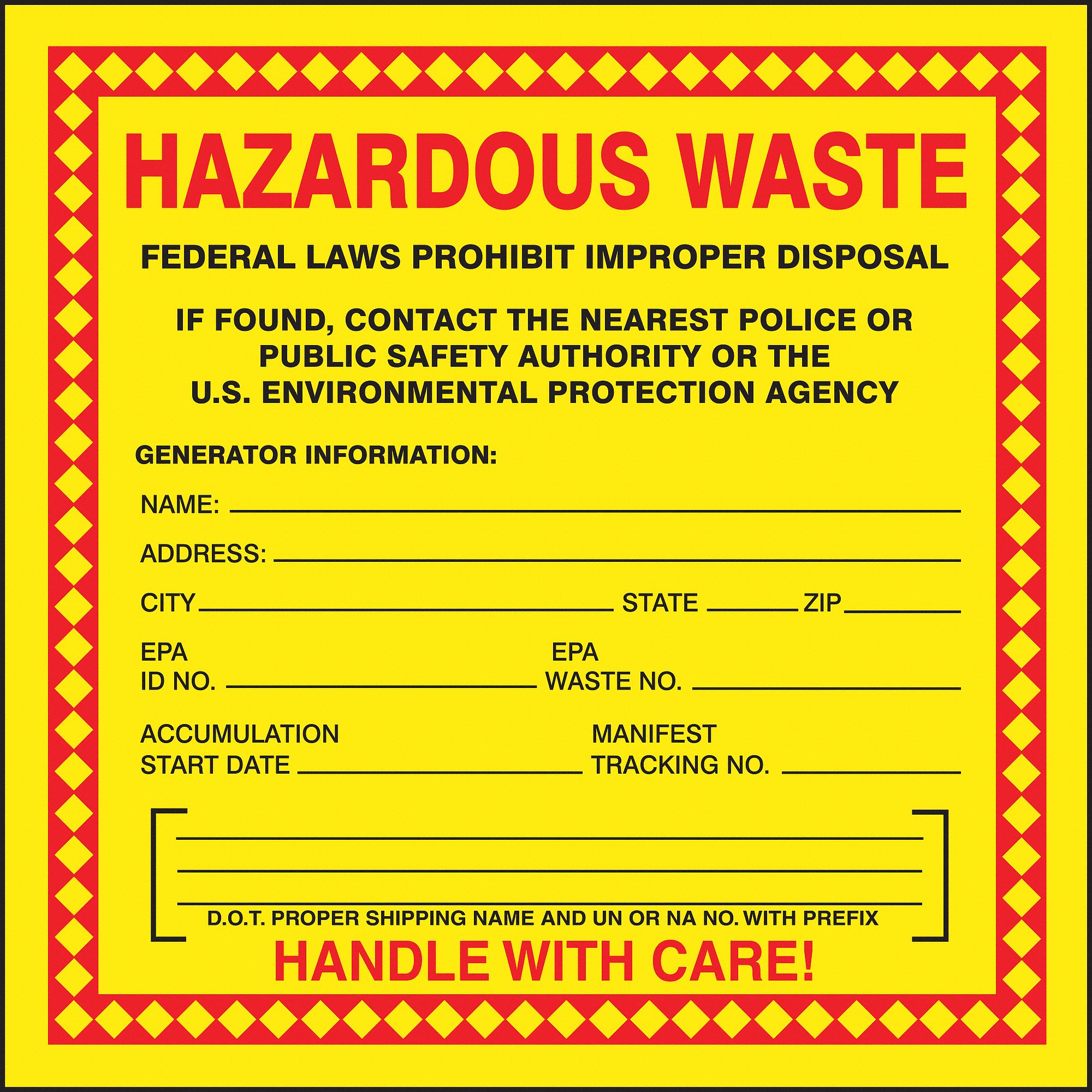 Hazardous Waste Label,Red/Yellow,PK100