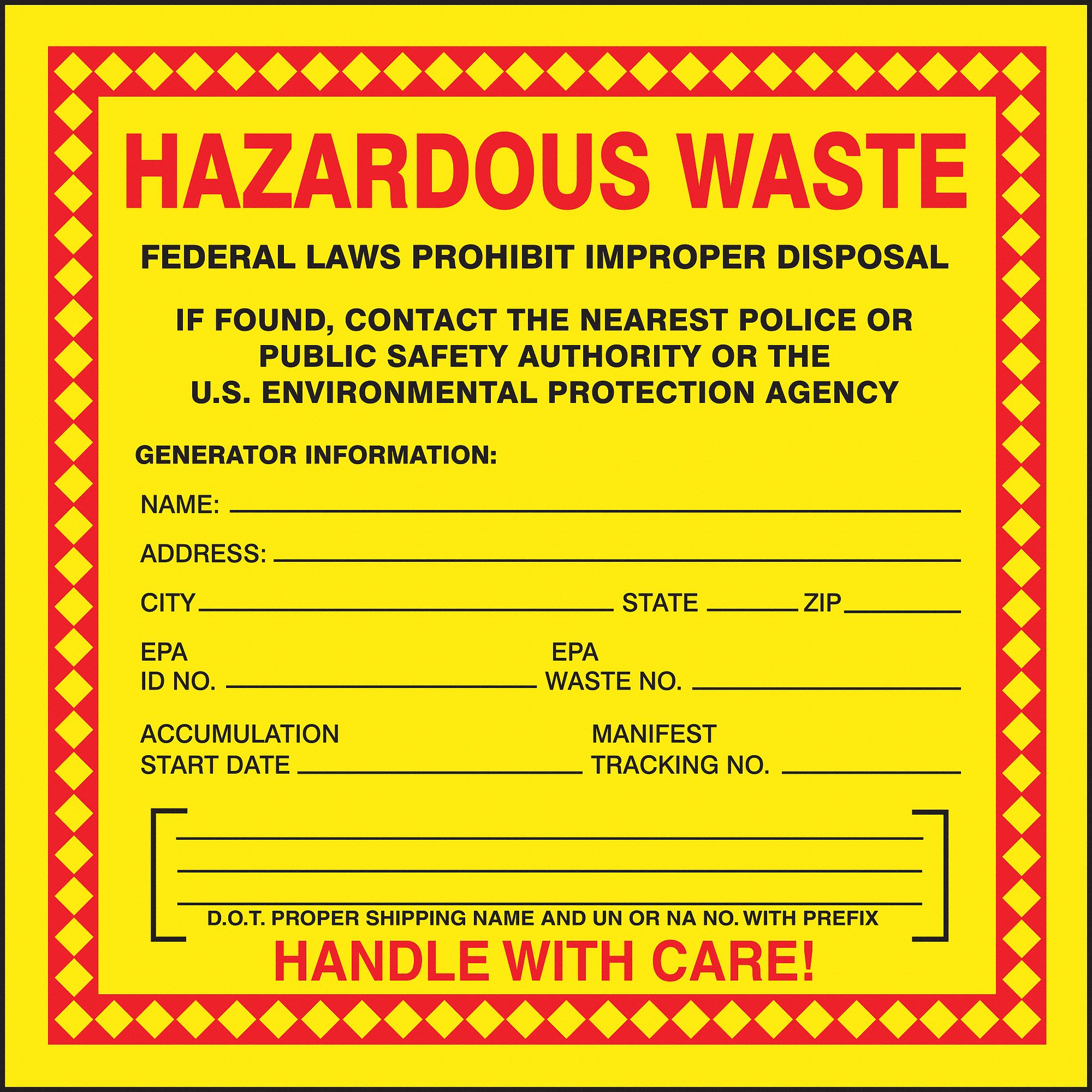 DOT HANDLING LABEL,WASTE,6