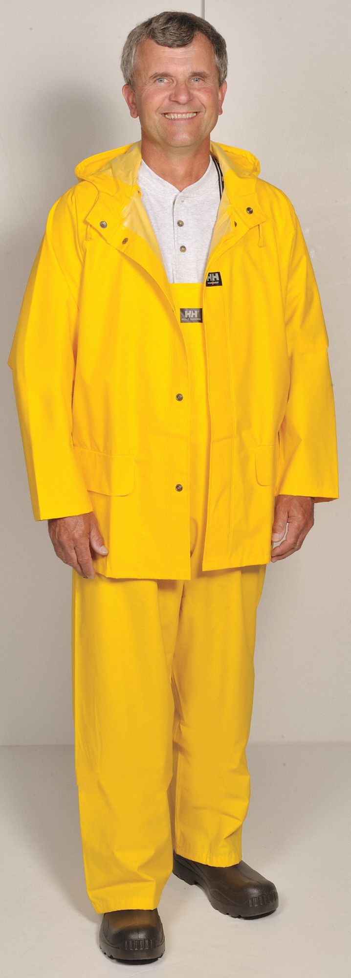 HELLY HANSEN Yellow, Rain Jacket with Hood, 4XL, PVC, Men's 8VZ29