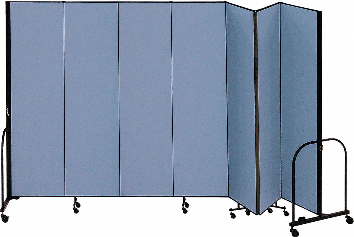 Room Divider: 7 Panels, Opaque, Blue Panel, 48 in Overall Ht, 157 in Overall Wd, Foldable