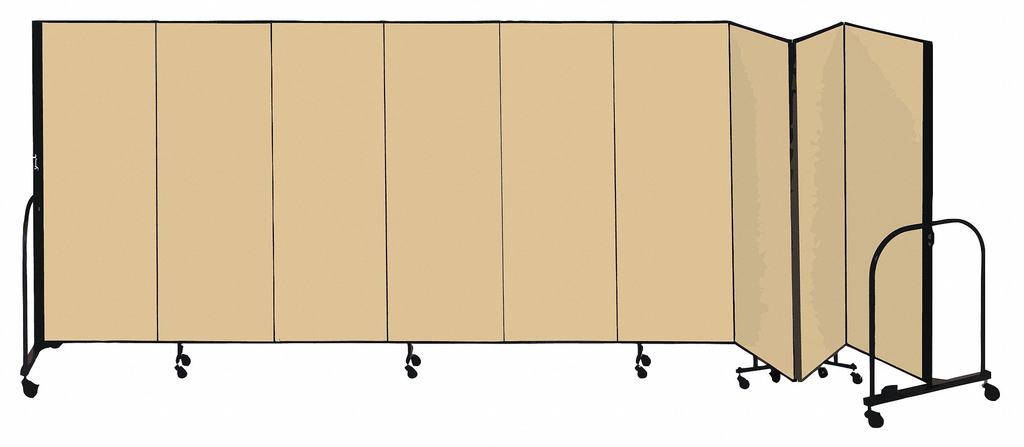 Room Divider: 9 Panels, Opaque, Walnut Panel, 48 in Overall Ht, 201 in Overall Wd