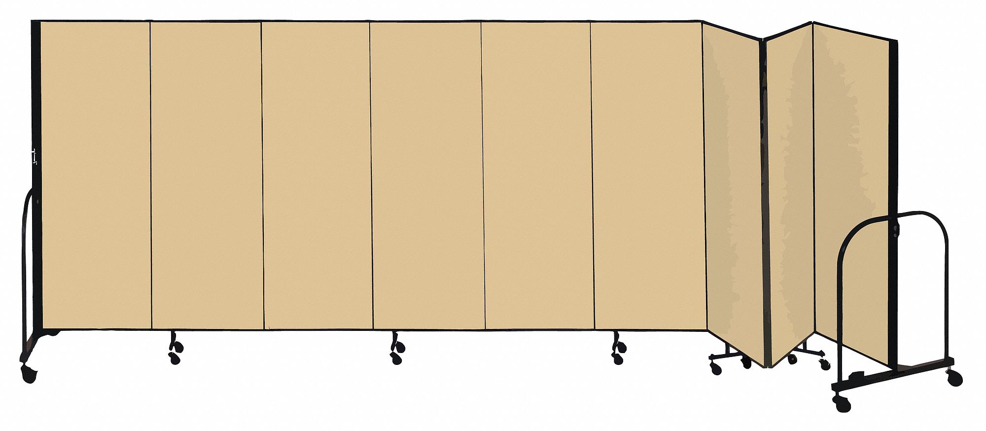 Room Divider: 9 Panels, Opaque, Walnut Panel, 72 in Overall Ht, 201 in Overall Wd