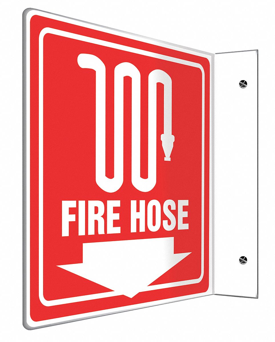 FIRE EQUIPMENT SIGN, NO HEADER, PLASTIC, 8 IN X 8 IN, WITH MOUNTING HOLES, L-SHAPED, NOT RETROREFLECTIVE
