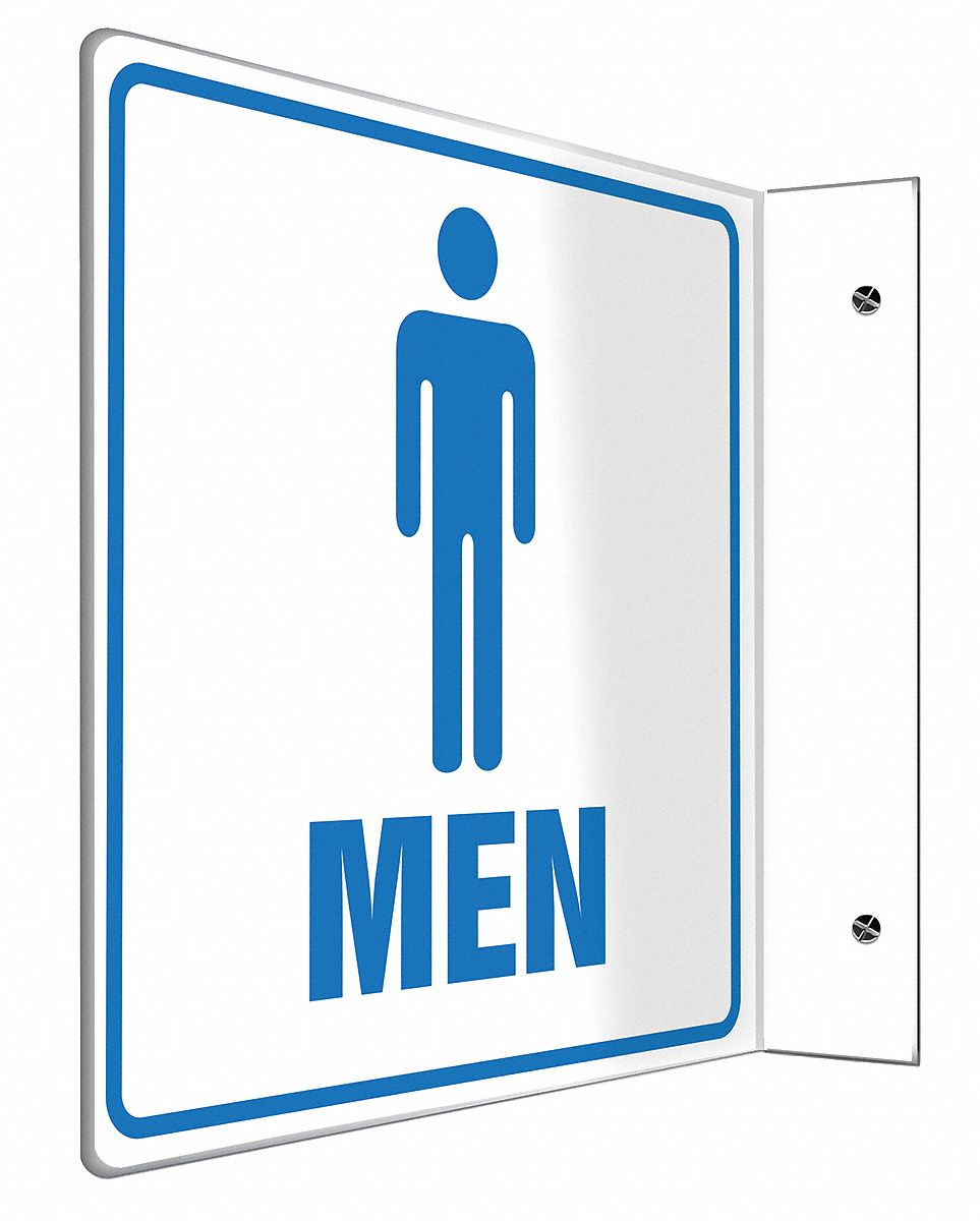 Restroom Sign,8 x 8In,BL/WHT,PLSTC,Men