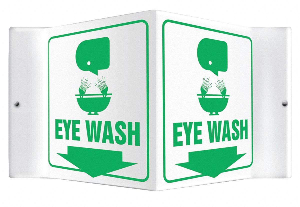 Eye Wash Sign,6 x 8-1/2In,GRN/WHT,PS,ENG