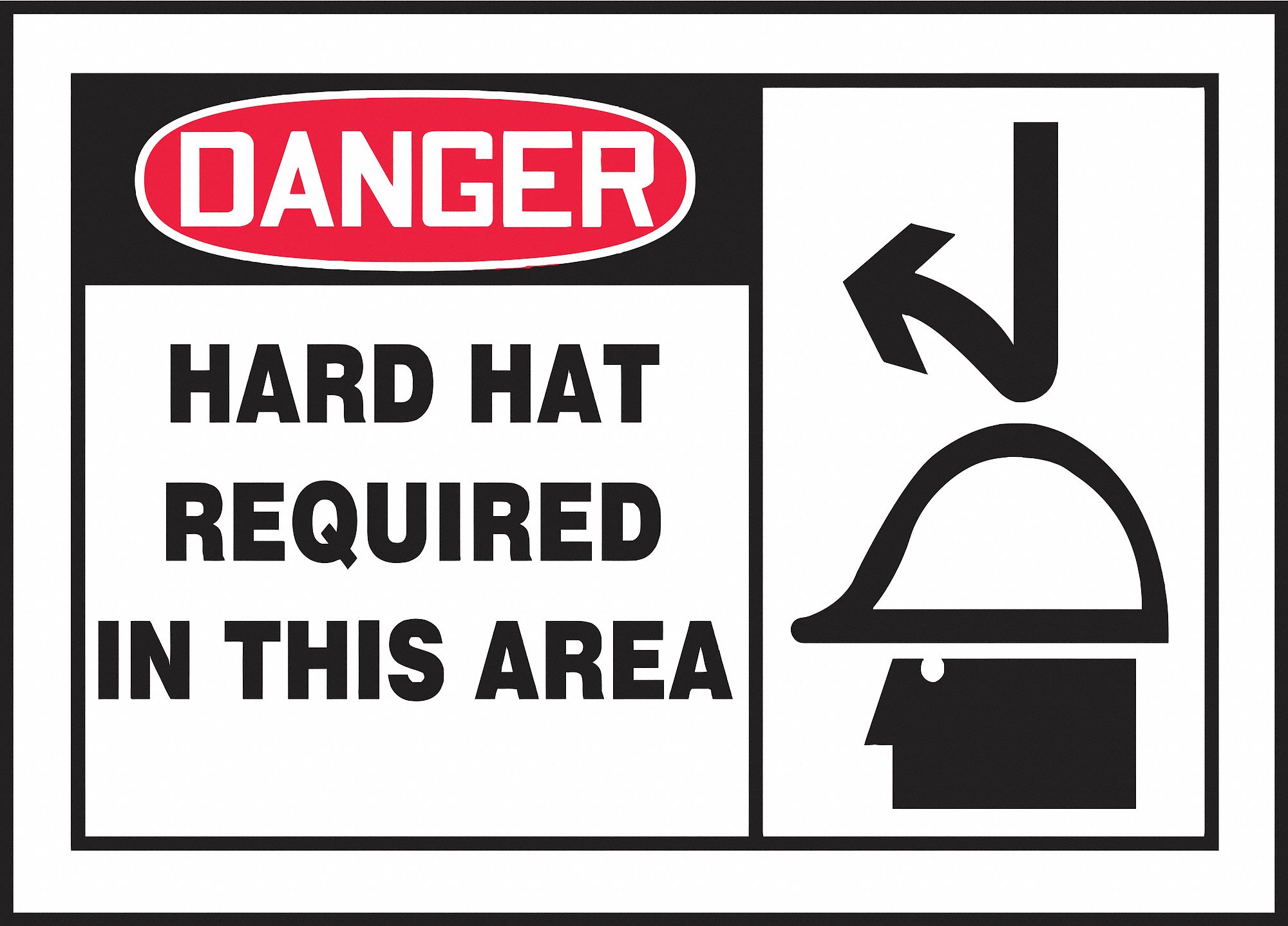 SAFETY LABEL, VINYL, ADHESIVE MOUNT, 3½ IN X 5 IN NOMINAL SIGN SIZE, 0.02 IN THICK, 5 PK, HARD HAT REQUIRED IN THIS AREA