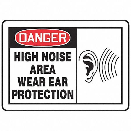 SAFETY LABEL, VINYL, ADHESIVE MOUNT, 3½ X 5IN NOMINAL SIGN SIZE, 0.02IN THICK, 5 PK, HIGH NOISE AREA WEAR EAR PROTECTION