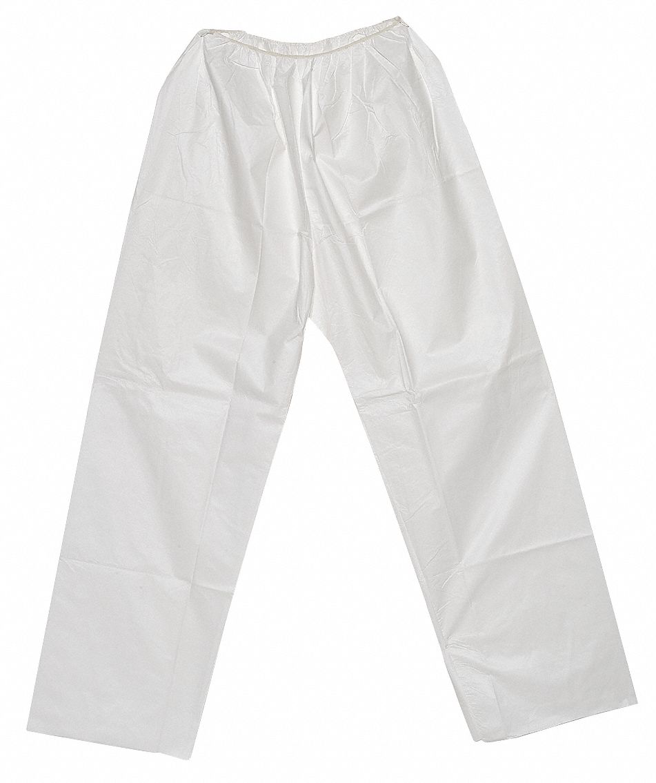 DISPOSABLE PANTS, S, ELASTIC CUFFS/WAIST, WHITE, SERGED SEAM