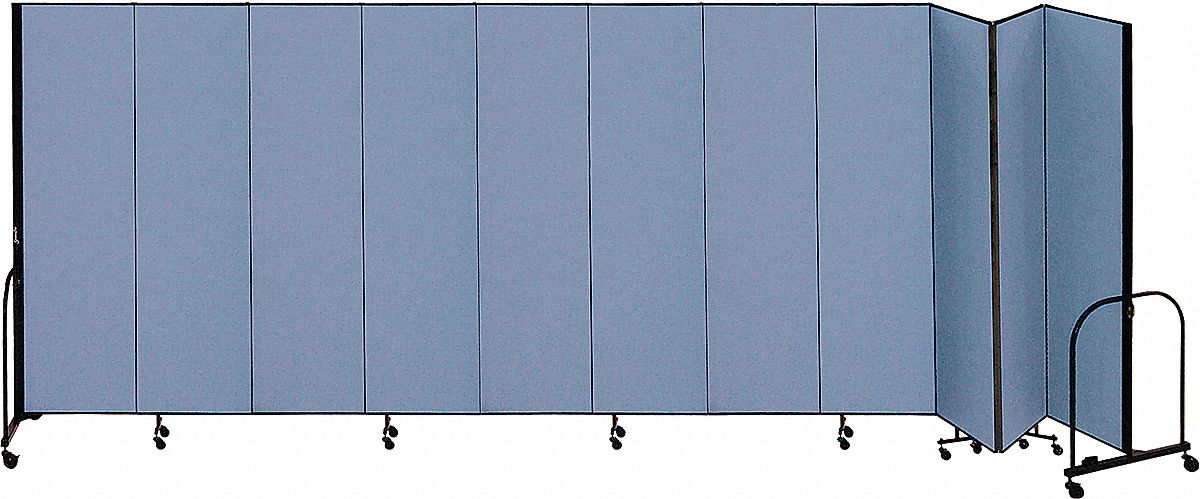 Room Divider: 11 Panels, Opaque, Blue Panel, 48 in Overall Ht, 245 in Overall Wd, Folding