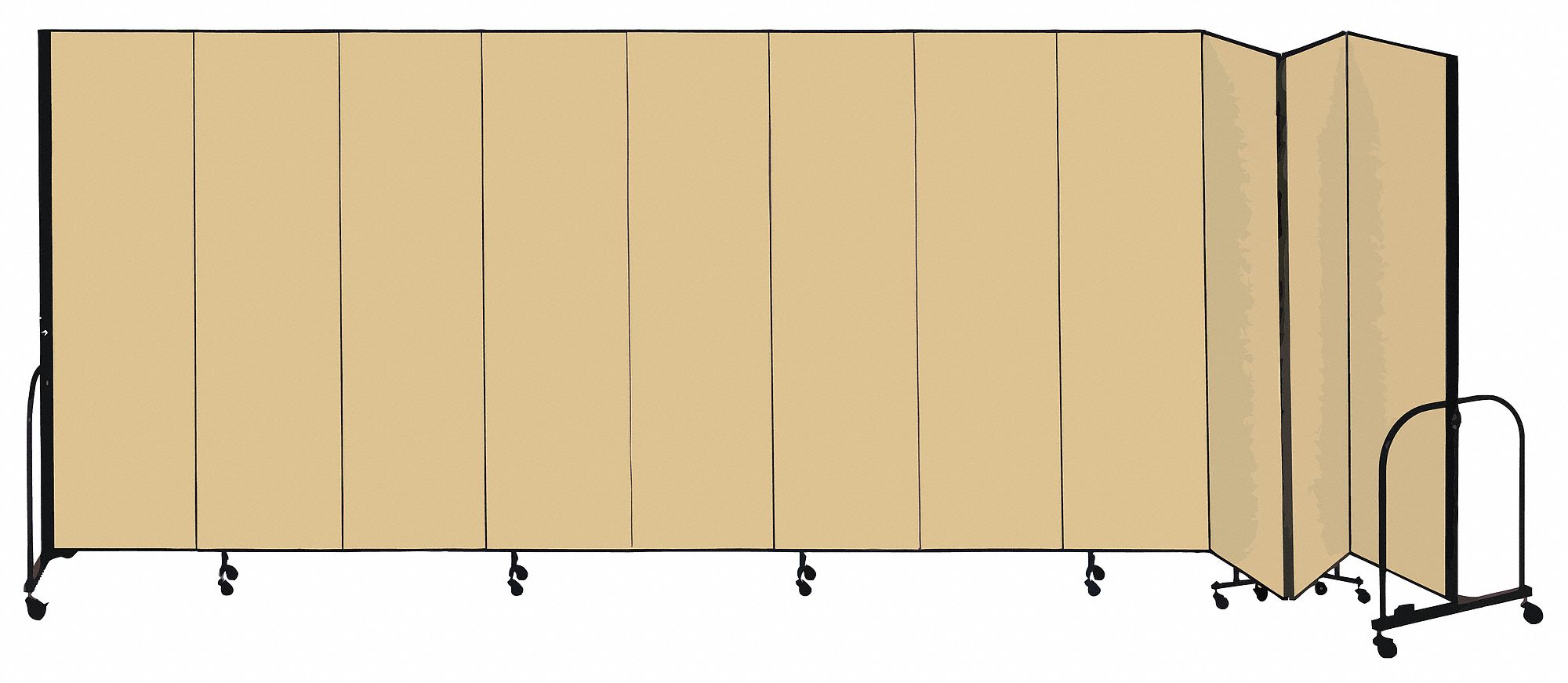 Room Divider: 11 Panels, Opaque, Walnut Panel, 80 in Overall Ht, 245 in Overall Wd