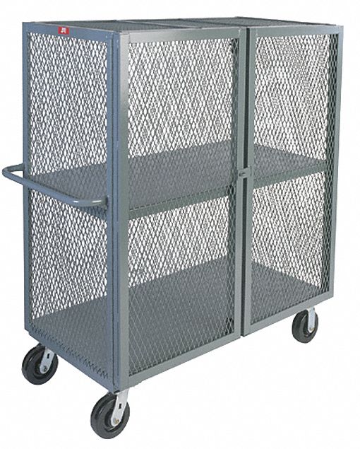 Dual-Latch Welded Mesh Security Cart with Fixed Shelves, 3000 lb Load ...