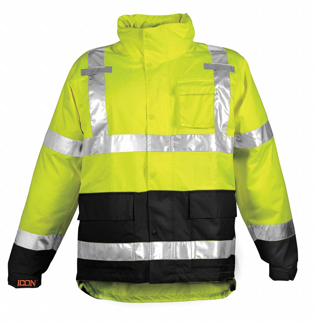 TINGLEY Polyester, Polyurethane Rain Jacket,Class 3, Type P,Blk/Ylw,M ...