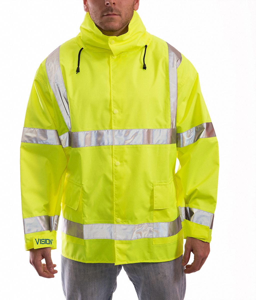 TINGLEY High Visibility Rain Jacket with Hood: U, ANSI Class 3, XL ...