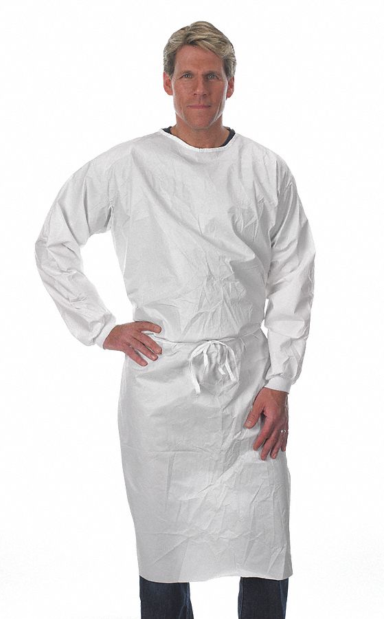 LAKELAND, Tyvek®, 5.5 mil Thick, Disposable Sleeve Apron 8FFA8PBL141