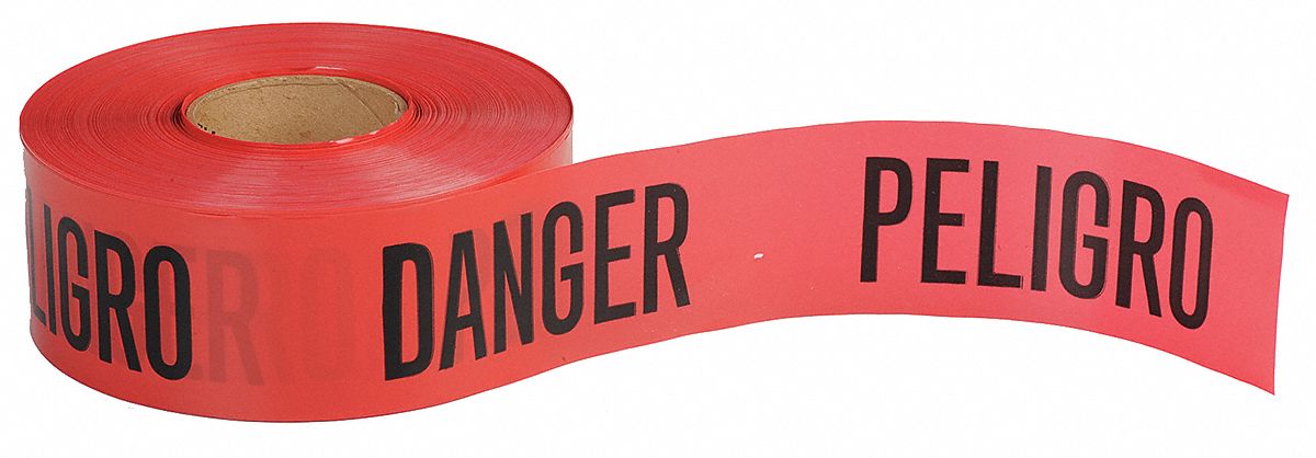 Barricade Tape: 1, 000 ft Lg, 3 in Wd, Danger Peligro Danger Legend, Polyethylene