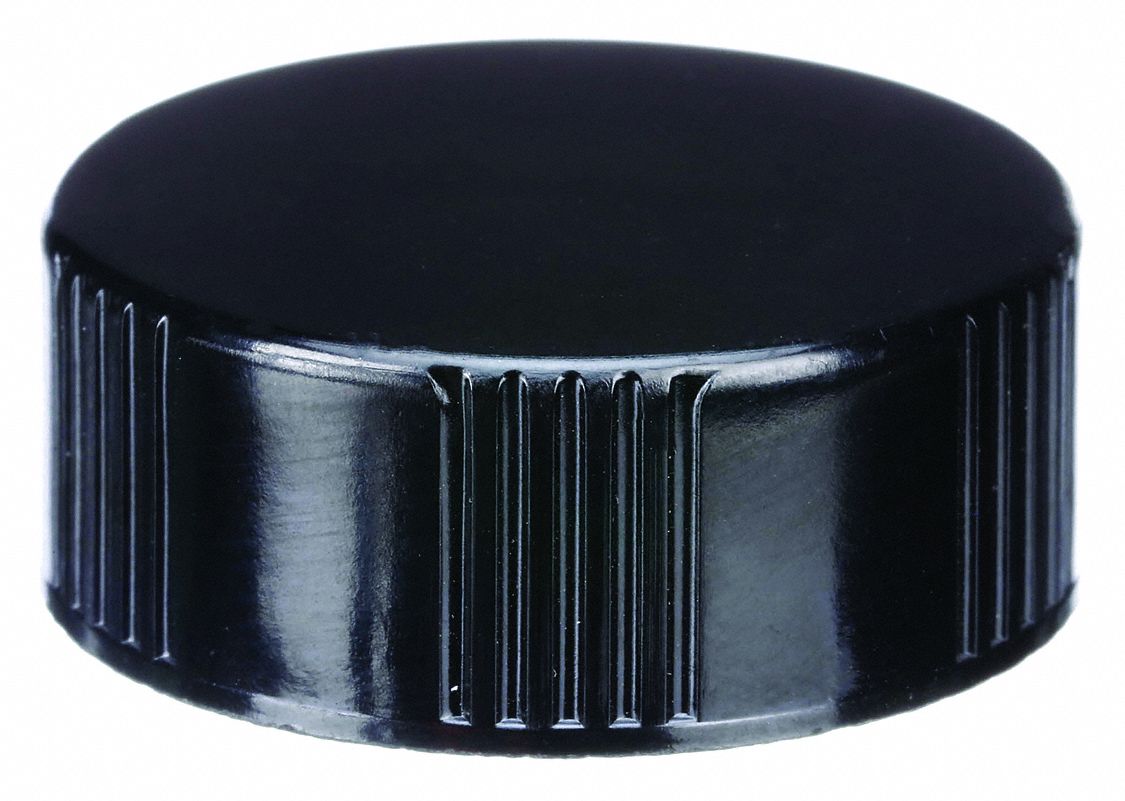 Cap: 24 mm Dia, Black, Phenolic, LDPE, 24-400 mm Screw Closure Size, Narrow Mouth Size, ASTM E982