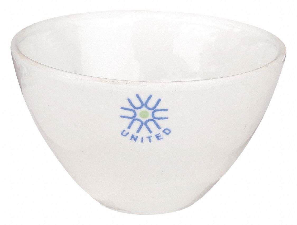 Crucible: 61 mm Dia, 37 mm Overall Ht, 50 mL Capacity - mL, Glazed, Porcelain, Autoclavable