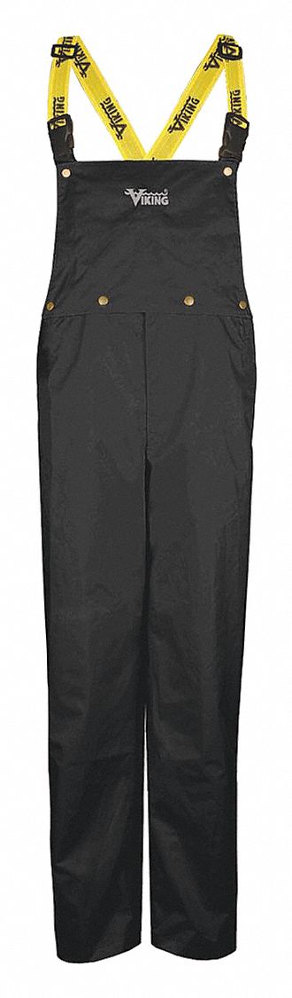 JOURNEYMAN RAIN BIB PANTS, 100% NYLON, L, BLACK, 32 X 36, ZIPPER