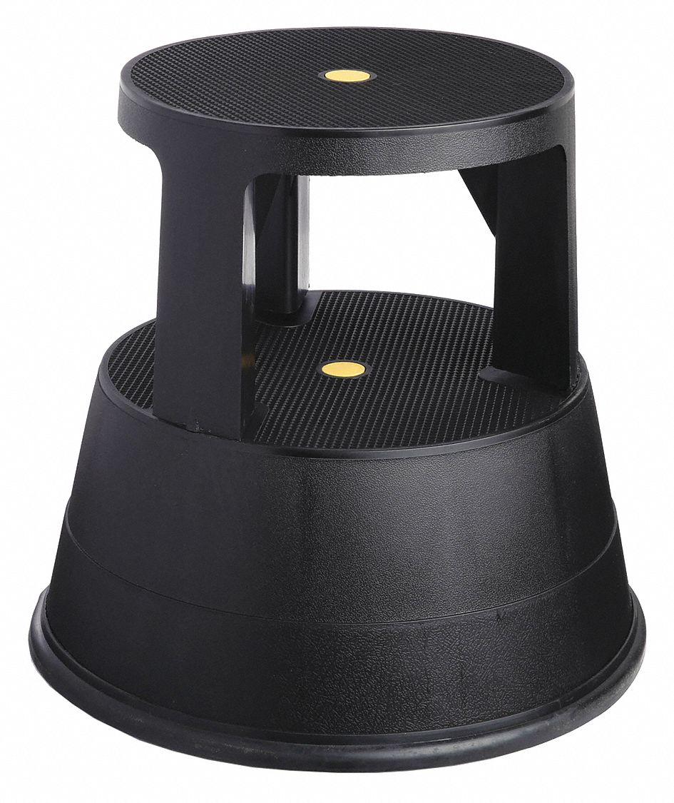 Step Stool: 15 in Overall Ht, 300 lb Load Cap, 2 Steps, Plastic, 15 in Standing Ht