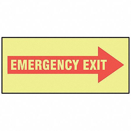 Emergency Exit Sign,3-1/2 x 10In,R/Glow